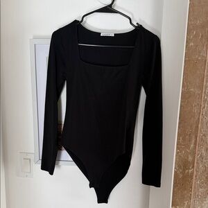 Mango Black Square Neck Long Sleeve Bodysuit